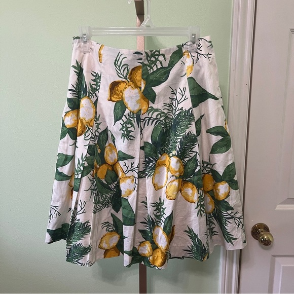 Talbots Lemon Print Pleated Midi Skirt Yellow Green White size 6P Lemons - Picture 4 of 4